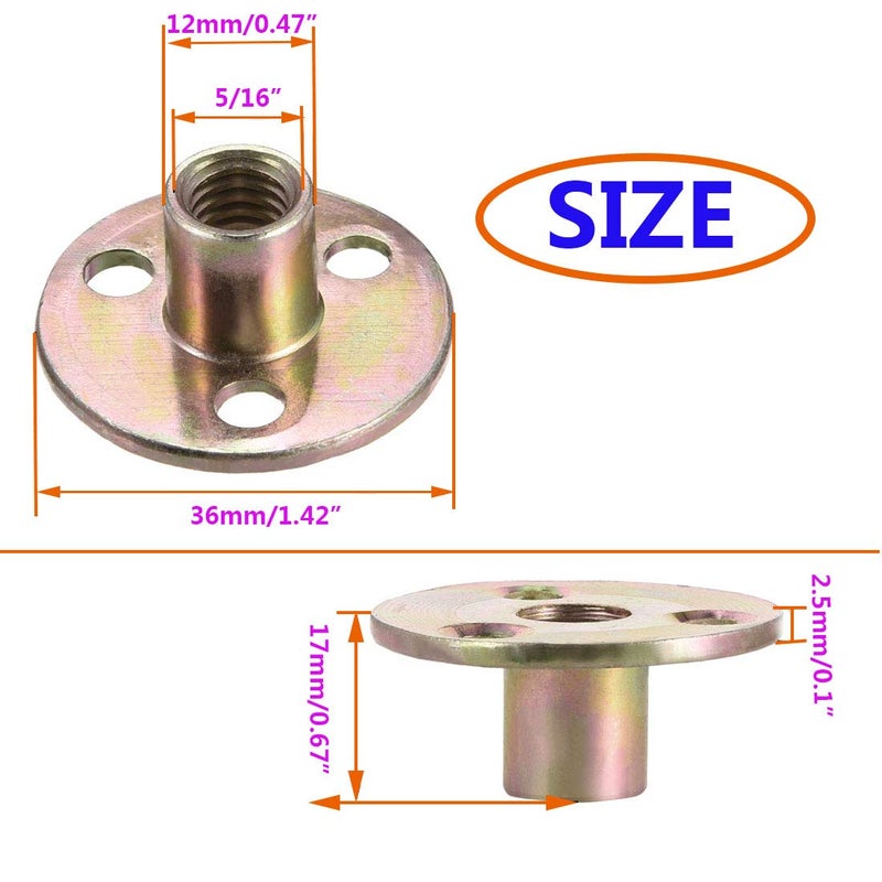 Socell 5/16"-18 T Nuts Brad Hole Carbon Steel Round Base Screw-in T-Nuts Furniture Hardware Flange Insert Female Thread T-Nut 5/16"-18ï¼ˆ12pcsï¼‰ - Image 2
